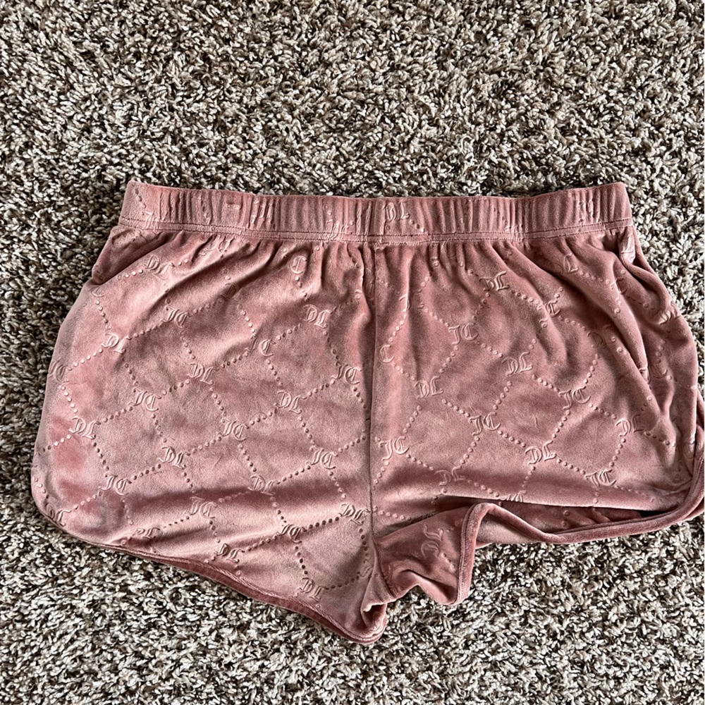 Juicy Couture Velour Sleep Shorts Pink Monogram Embossed XL Lounge Pajamas - Picture 4 of 6